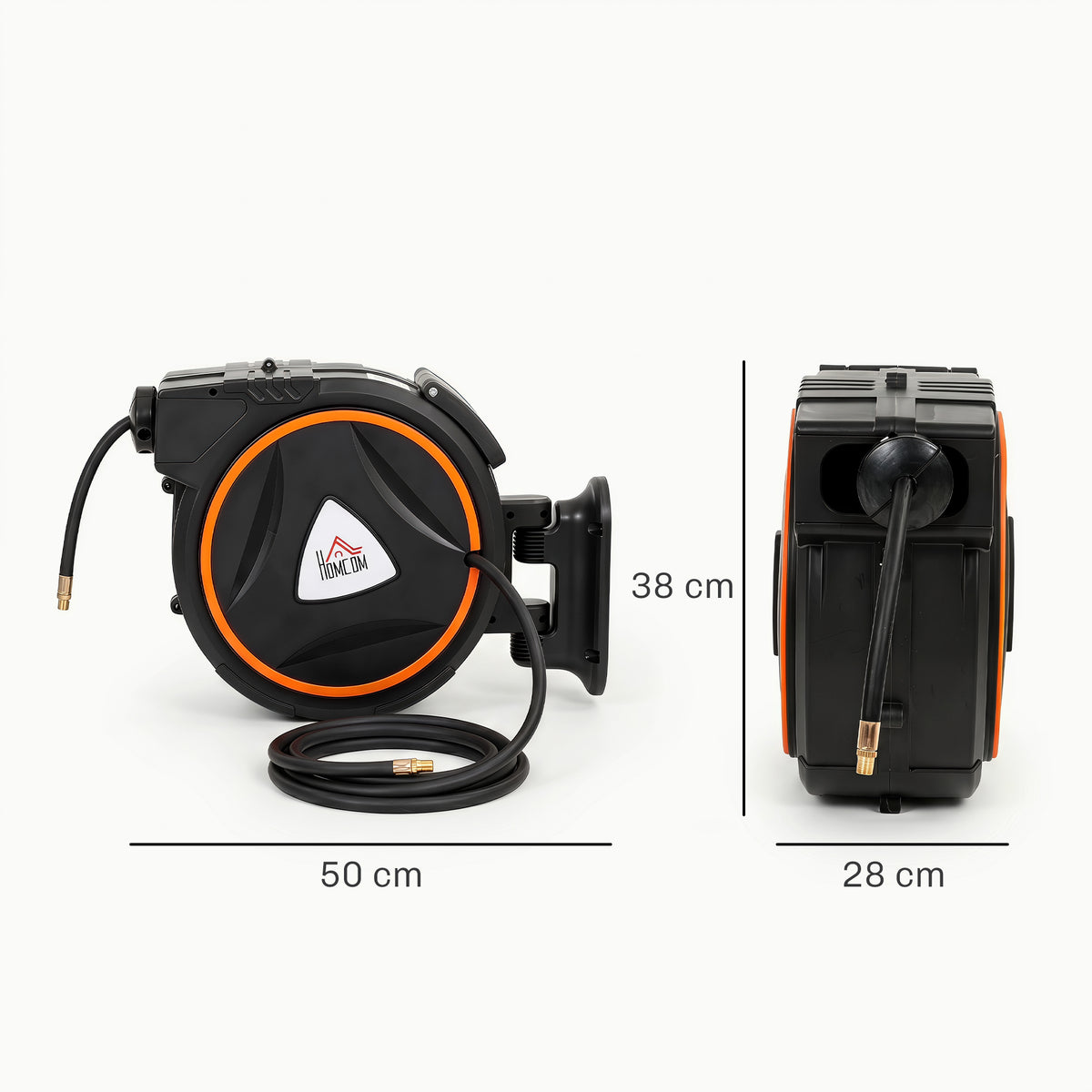 HOMCOM 20m Automatic Retractable Hose Reel, Max 300 Bar, Wall Mounted and 180° Rotatable, Black and Orange