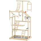 PawHut Parrot Perch with Toys, Ladders, Chains, Bowls, Removable Tray and Perches, Natural Wood
