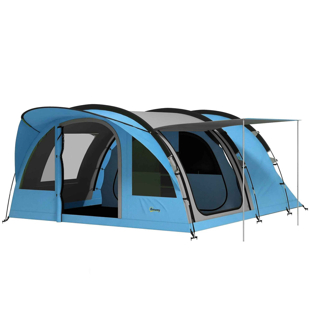 Outsunny 2-4 Person Tunnel Tent, 200cm High, 2 Bedrooms, 3000mm Waterproof, for Trekking, Blue
