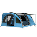 Outsunny 2-4 Person Tunnel Tent, 200cm High, 2 Bedrooms, 3000mm Waterproof, for Trekking, Blue