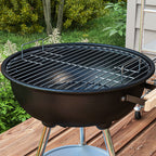 Charcoal Barbecue with Steel Grill, Lid and Air Vents and Wheels, Black