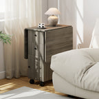 6-Wheel Drop-Leaf Table with 2 Drawers and Cabinet Doors, Wooden, 120x60x76.5 cm, Grey