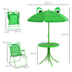 Garden Table and 2 Folding Chairs Set, Outdoor Table and Chairs with Umbrella for Children in Metal and Polyester, Green
