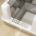 Waterproof Cat Litter Box with Raised Sides, Tray and Scoop, Made of ABS, 71x50.8x35.5 cm, White