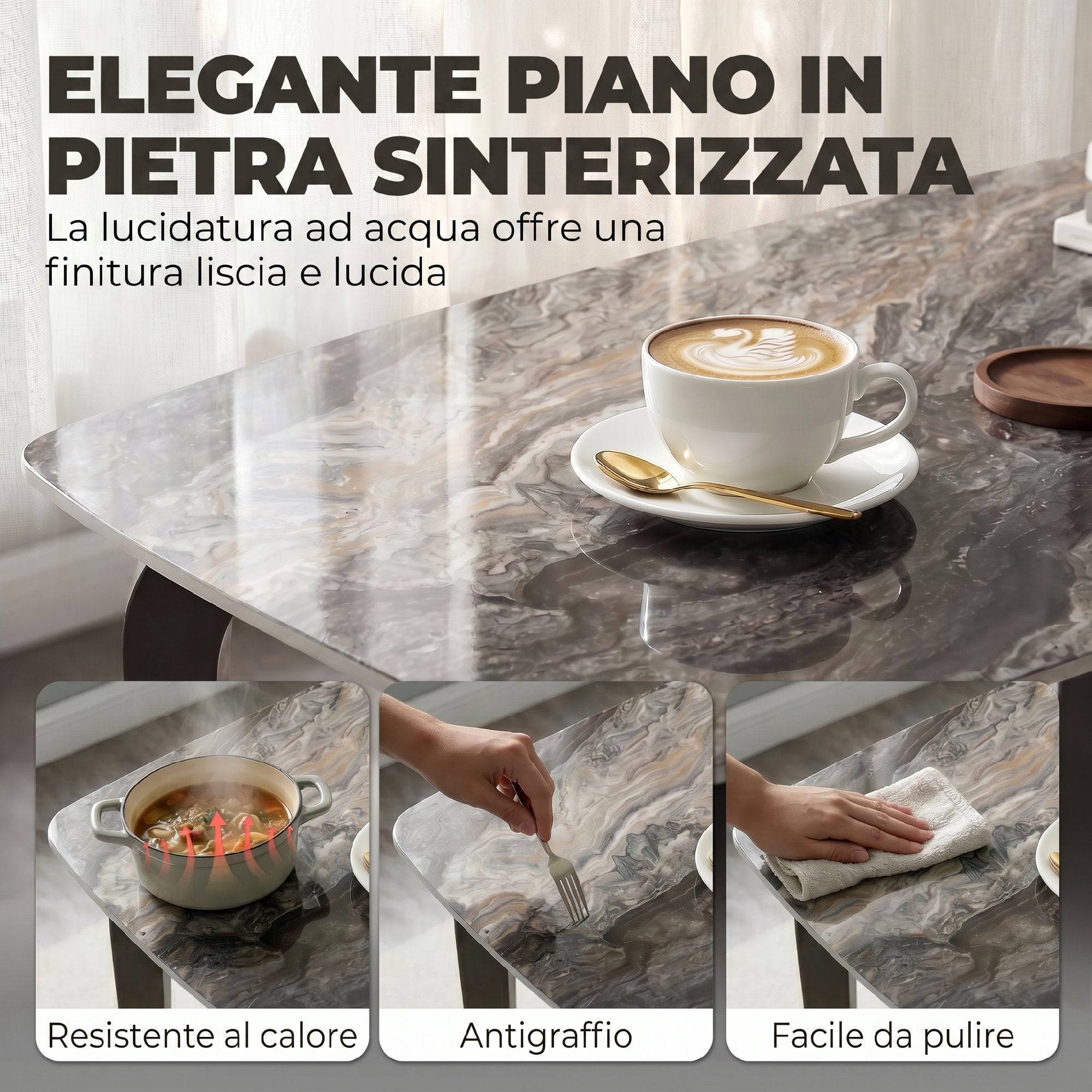 HOMCOM 4-Person Table, 130x70 cm, Modern with Sintered Stone Top, Brown