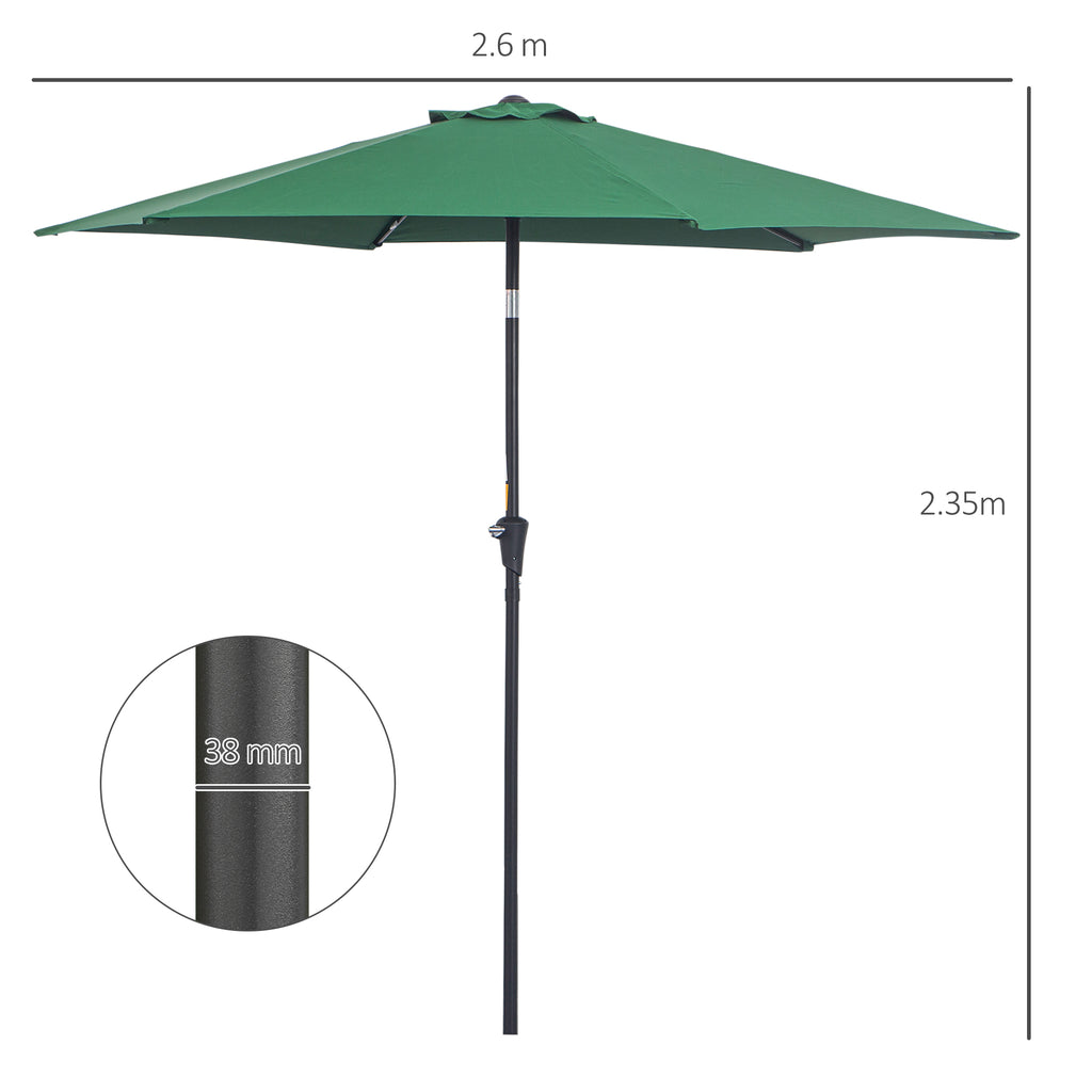 2.6x2.4m Garden Umbrella with Tilting Head, in Aluminum and Polyester, Dark Green and Black