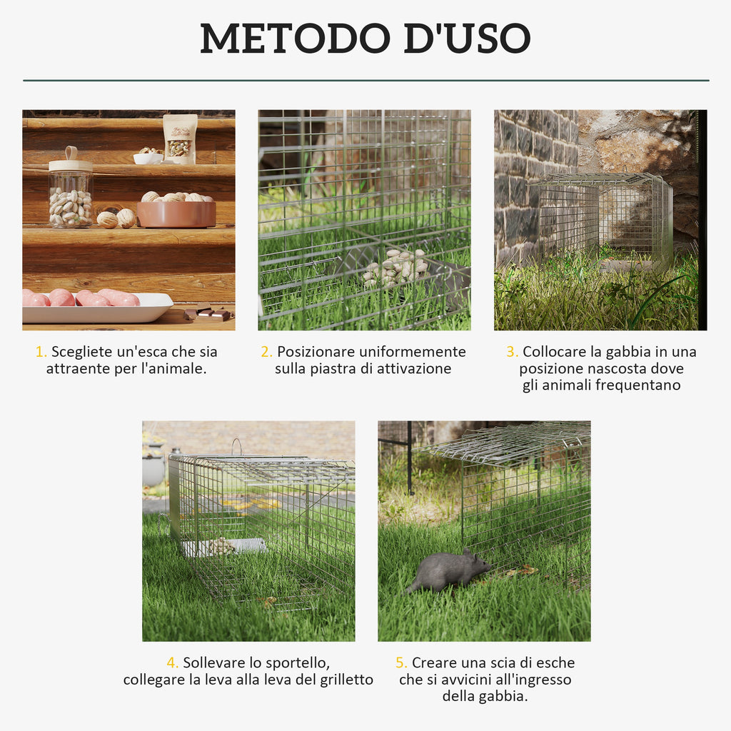 Outsunny Foldable Steel Rat, Mice, and Nutria Cage Trap, 93x31x34.5cm, Silver