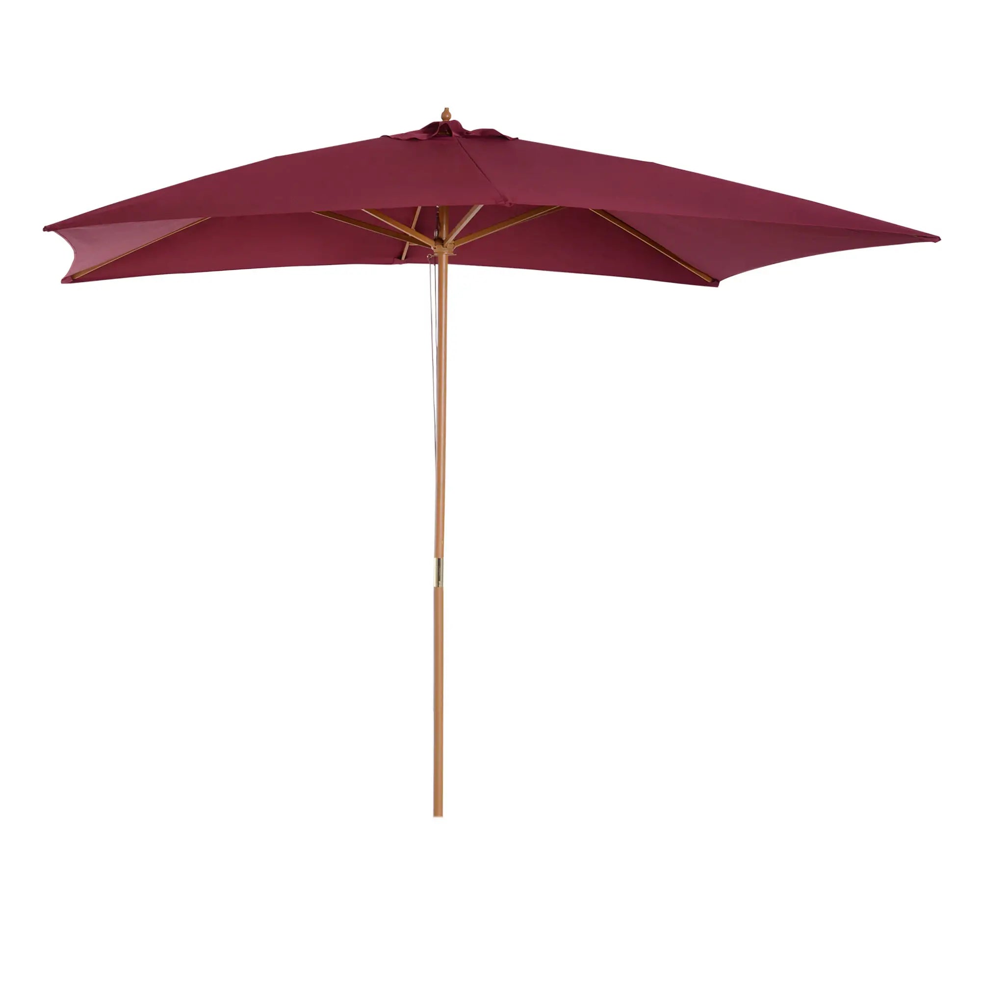 2x3m Waterproof Garden Umbrella with 8 Ribs, in Wood and Bamboo, Burgandy - Borge' Group Limited