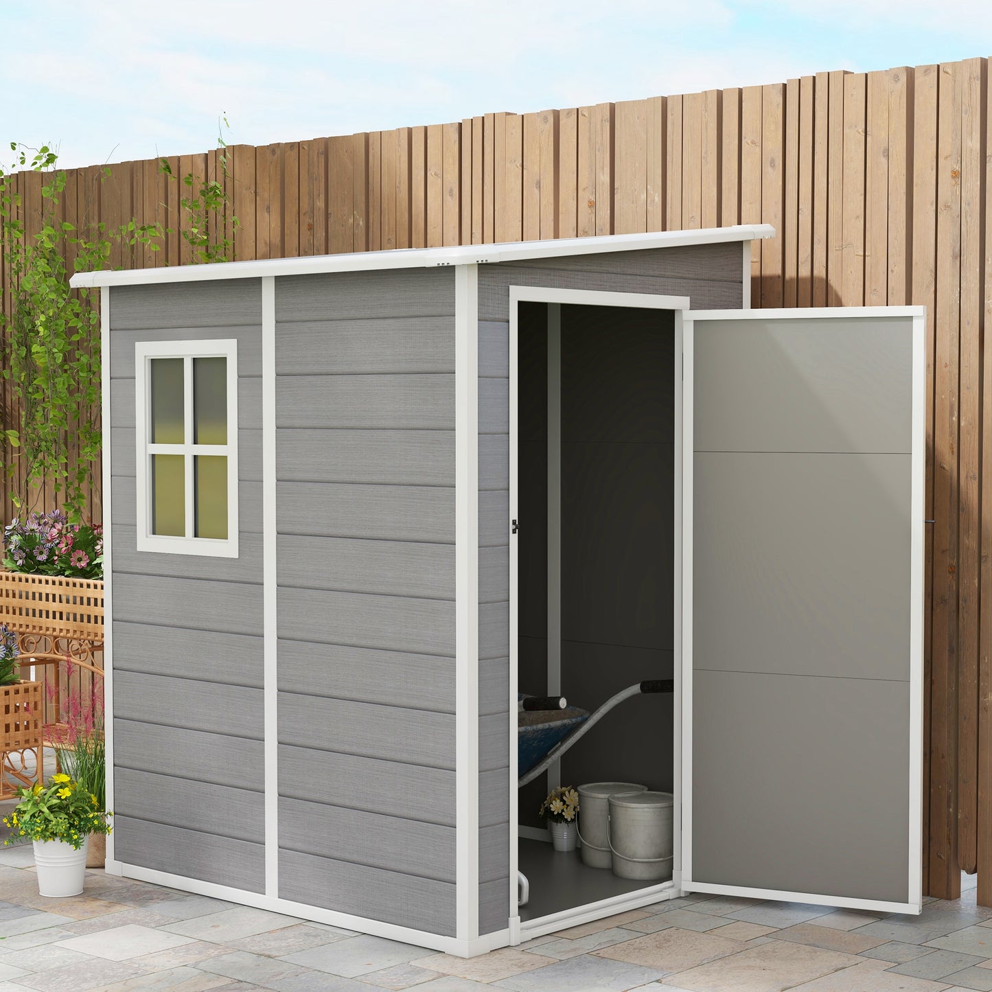 Outsunny Garden Shed with Window and Double Door, in Aluminum and PP, 122x149x192 cm, Gray - Borgè