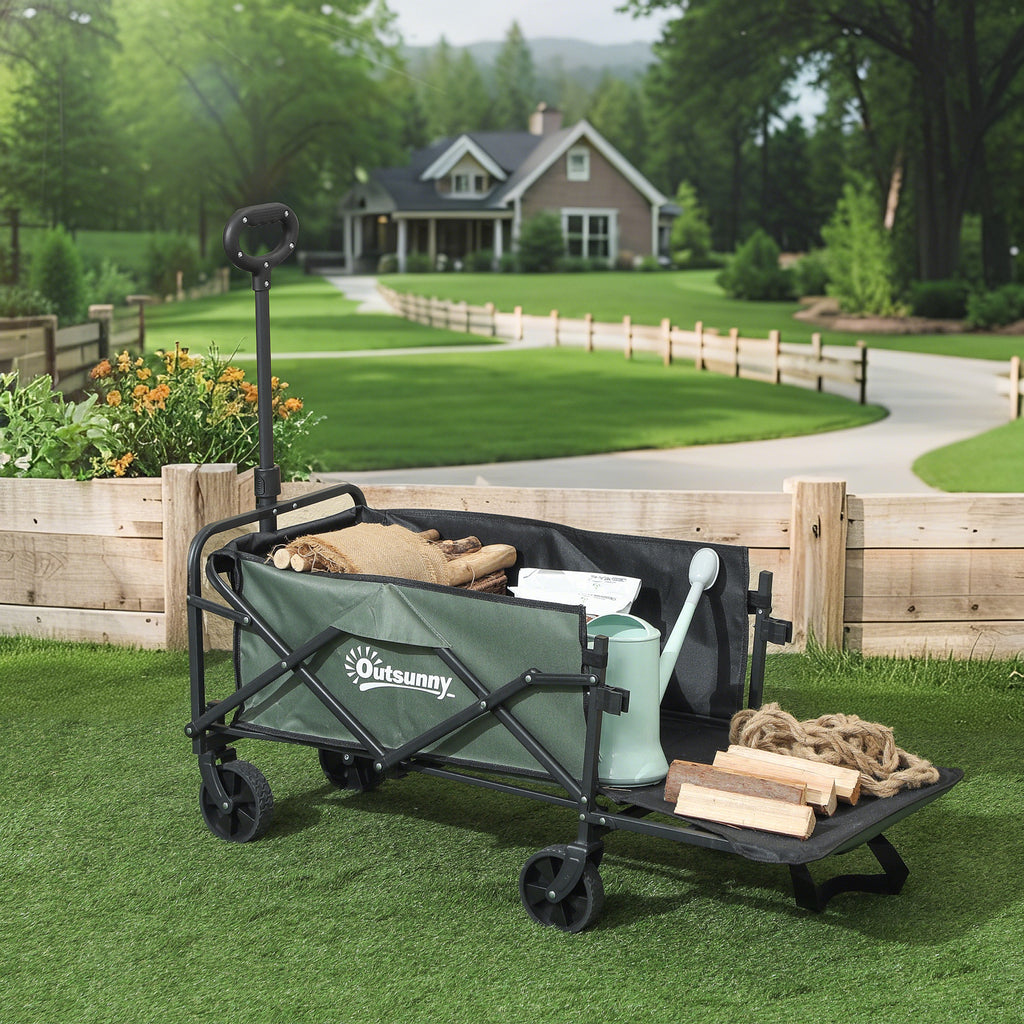 72L Folding Garden Trolley with Opening Panel, in Steel and Polyester, 114x46x65-92 cm, Green
