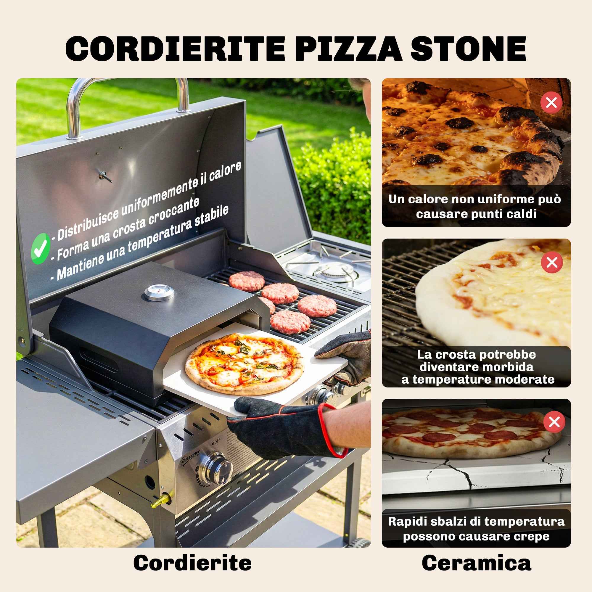 Outsunny Portable Wood-Fired Pizza Oven with Cordierite Stone and Thermometer, Metal, 53x40x18.5 cm, Black
