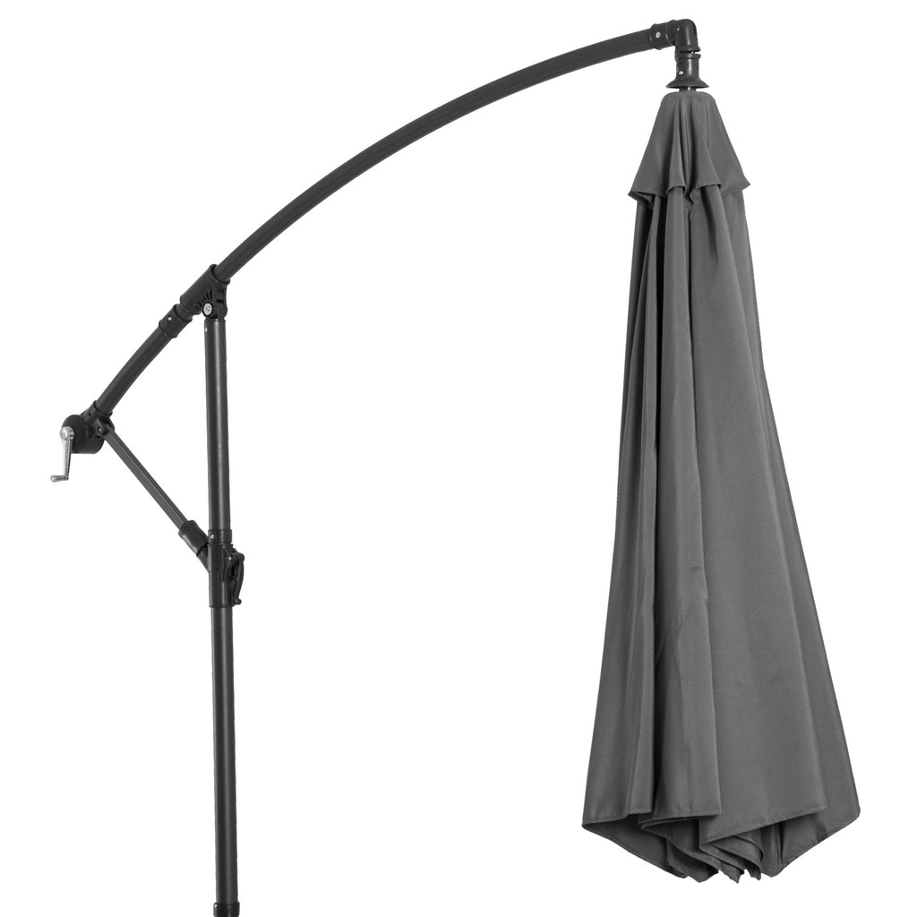 Outsunny 3x2.5 m Off-Center Outdoor Umbrella with Crank Handle, Steel Frame and Anti-UV Polyester, Grey