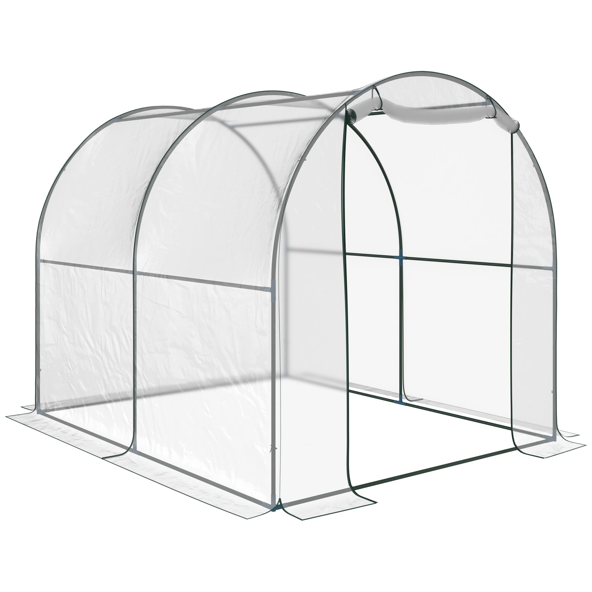 Outsunny Garden Tunnel Greenhouse, Balcony Greenhouse for Plants and Vegetables with PVC Cover, Roller Door and Steel Frame, 2x2.5x2m