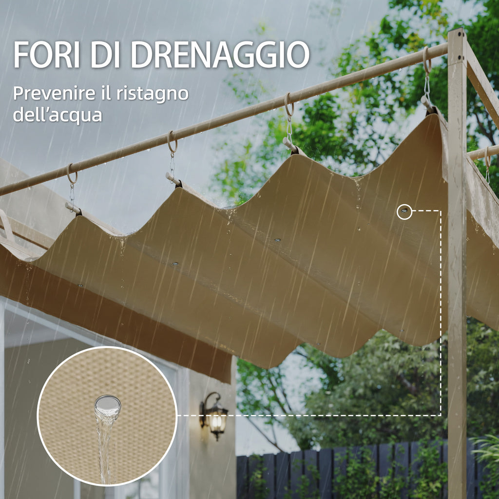 Outsunny 3x3m Lean-to Pergola with Retractable Sliding UV30+ Roof and Drainage Holes, Beige
