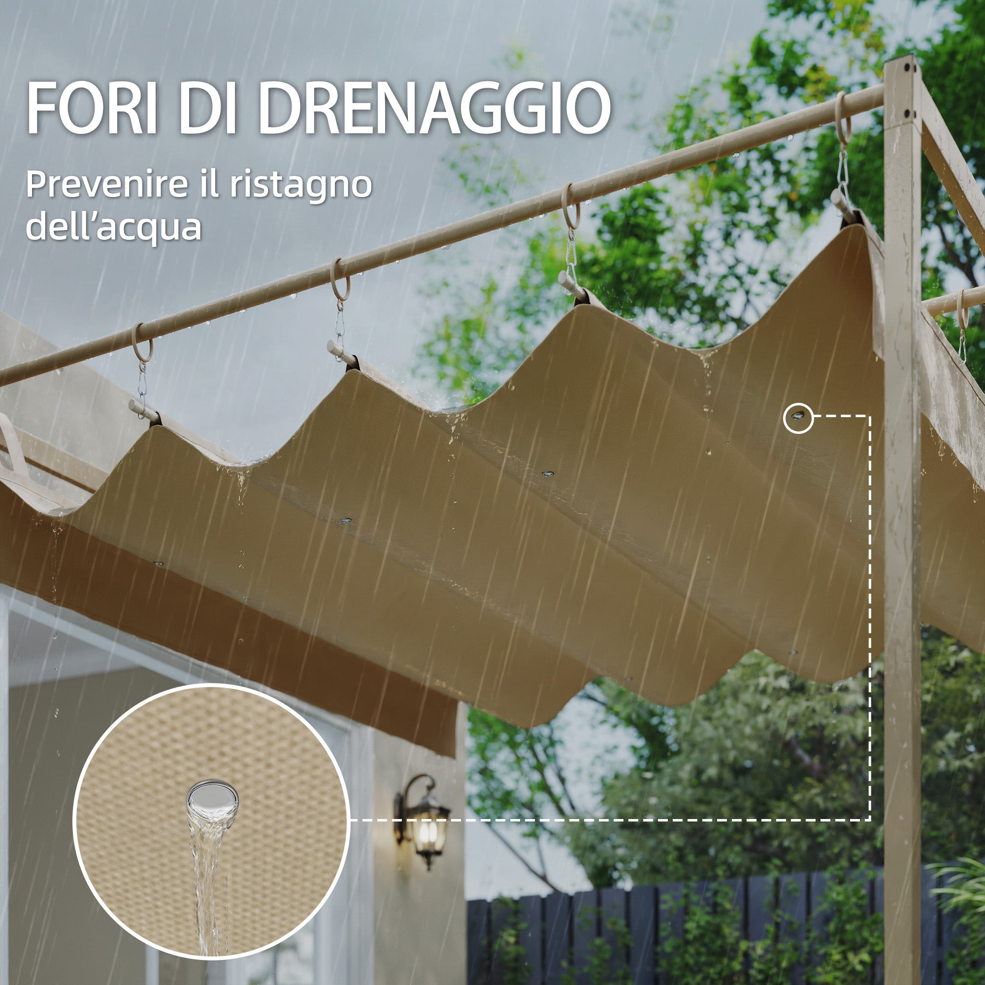 Outsunny 3x3m Lean-to Pergola with Retractable Sliding UV30+ Roof and Drainage Holes, Beige