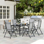 7-Piece Garden Set with Dining Table with Umbrella Hole and 6 Folding Chairs, Gray