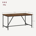 Industrial Style Dining Table for 6 People in Wood and Steel, 150x80x75 cm, Brown