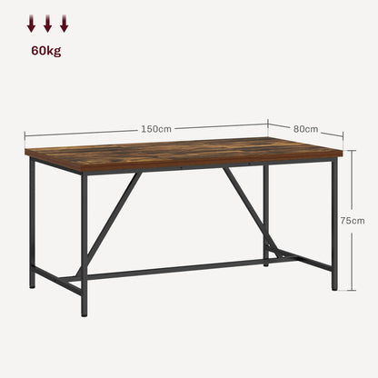 Industrial Style Dining Table for 6 People in Wood and Steel, 150x80x75 cm, Brown