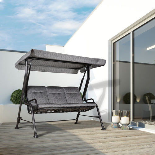 3-Person Garden Swing with Adjustable Canopy and Cushions, 200x120x170cm, Black