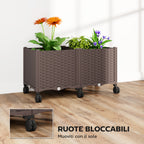 Outsunny 85L Raised Planter with Lockable Wheels, Self-Watering and Drainage Holes, Brown