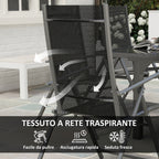 Garden Set with Extendable Glass Table and 6 Folding Outdoor Chairs, Steel and Textilene, Grey