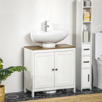 Bathroom Vanity Cabinet in Wood with Adjustable Internal Shelf, 60x30x60 cm, White and Walnut Color