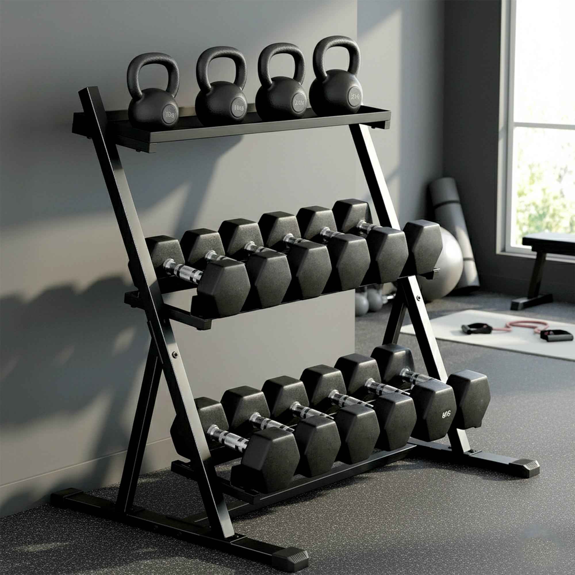 SPORTNOW Weight Rack, 3-Level Adjustable Dumbbell Rack, Steel, Black