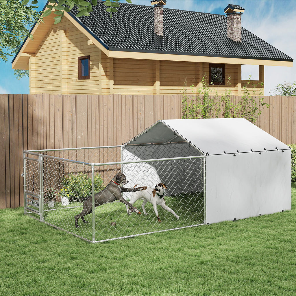 Dog Playpen with Covers and Rotating Bowls, Steel and Oxford Fabric, 4x2.3x1.5 m, Silver