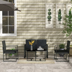 Outsunny garden set with 2 chairs, sofa and 2 tables with cushions and glass top, black - Borgè