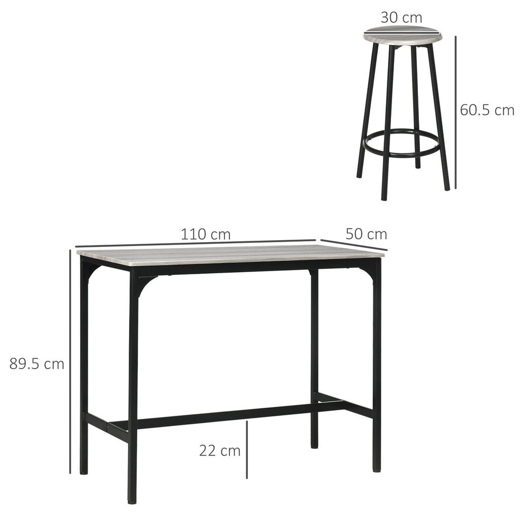 5 Piece Dining Set with Bar Counter 110x50x89.5 cm and Stools Ø30x60.5 cm in Wood and Metal Grey and Black