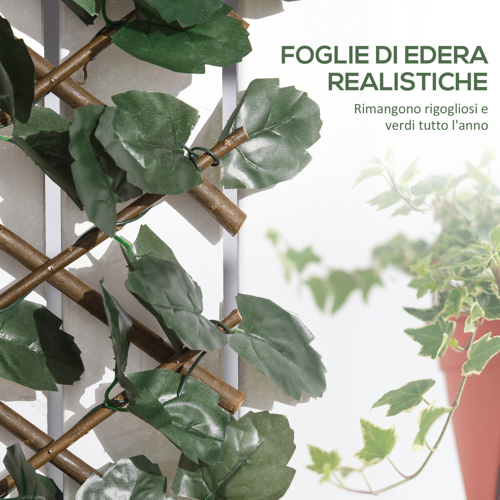 Artificial Hedge with 2 Sections of 356 Ivy Leaves, in Polyester and Rattan, 200x100 cm, Green and Brown
