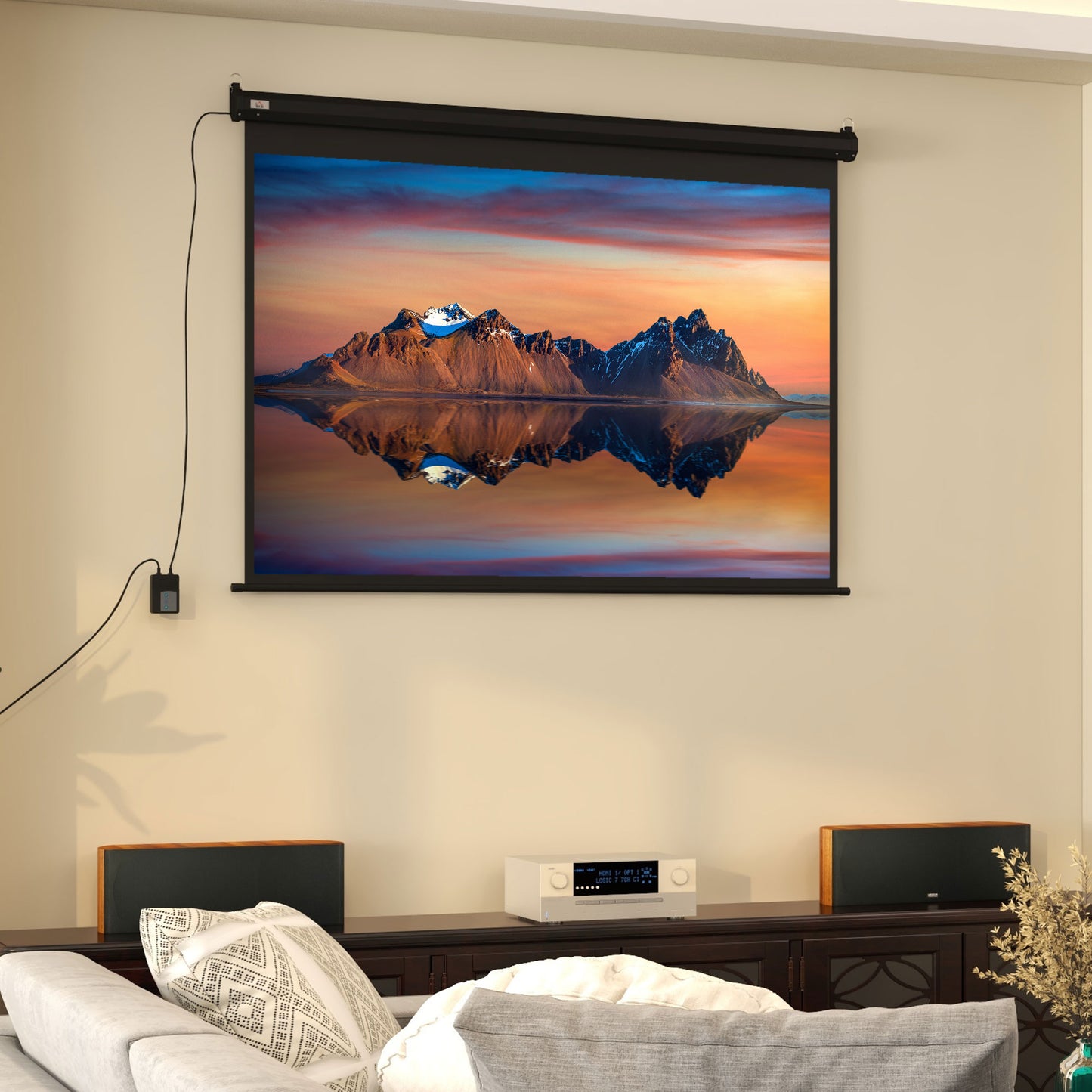 Projector Screen 89"  4:3 Format Adjustable with Remote Control, 171x130cm, Black