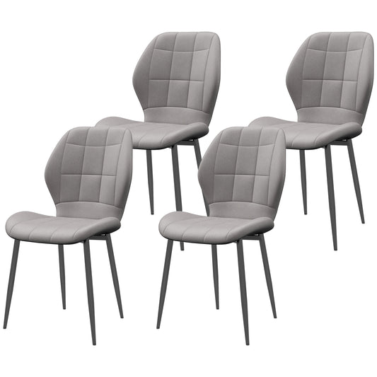 HOMCOM Set of 4 Modern Dining Chairs for Kitchen and Living Room with Flannel Upholstery, Gray