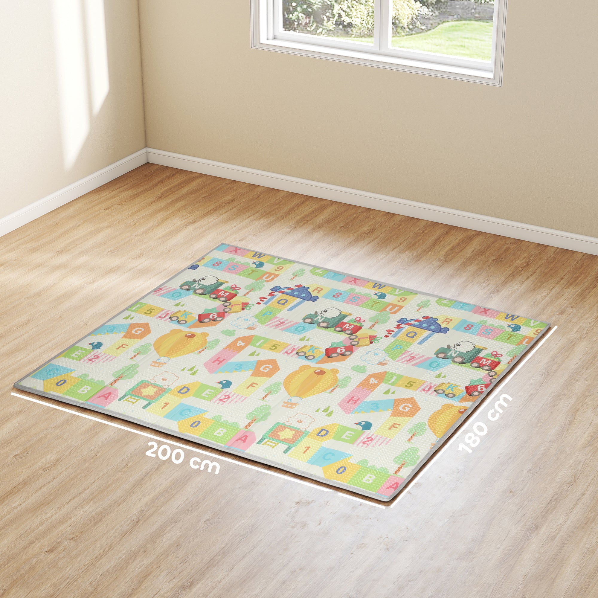 Children's Rug with Alphabet Letters and Waterproof Surface in Multicolor XPE, 194x176.5x1.5 cm