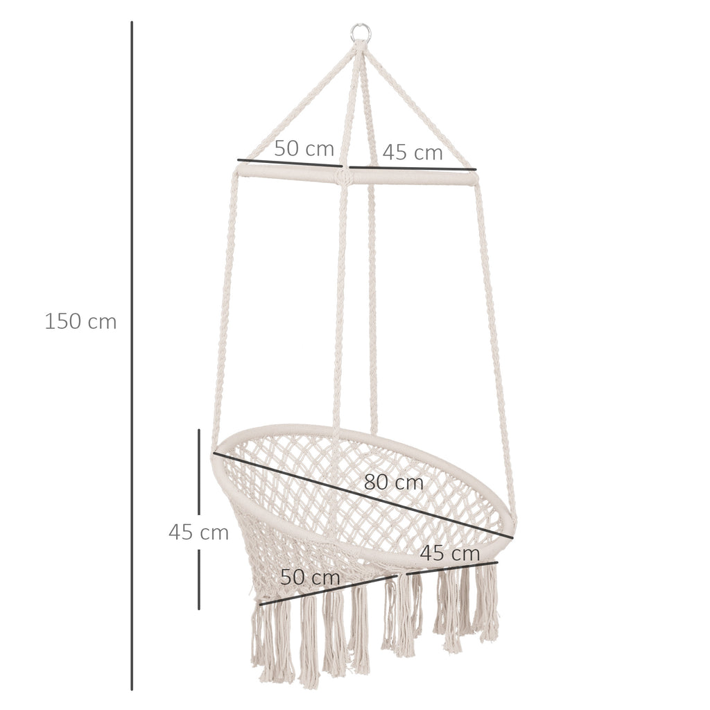 Hammock Swing Chair in Wood and Cotton Rope, Beige, 80x140 cm