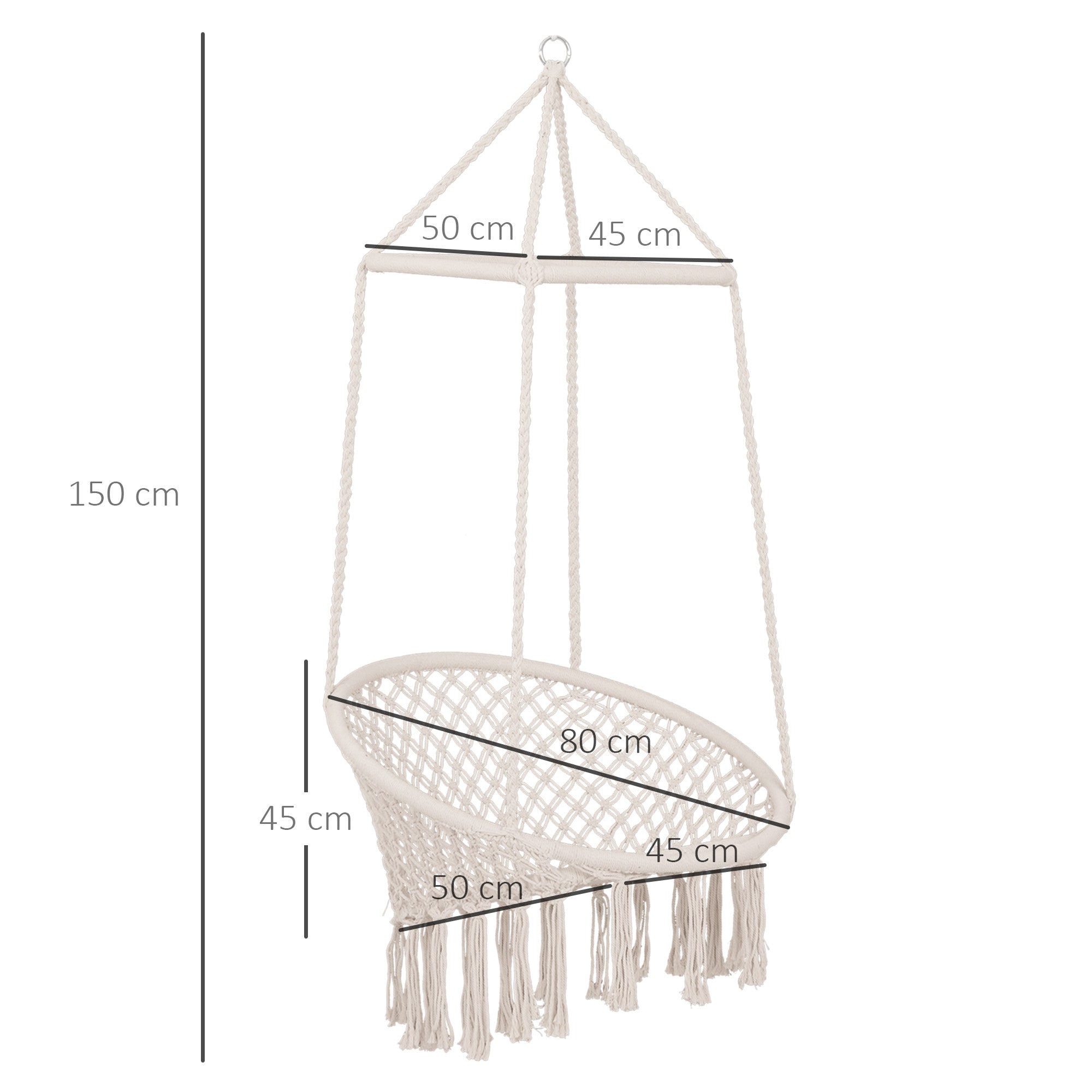 Hammock Swing Chair in Wood and Cotton Rope, Beige, 80x140 cm