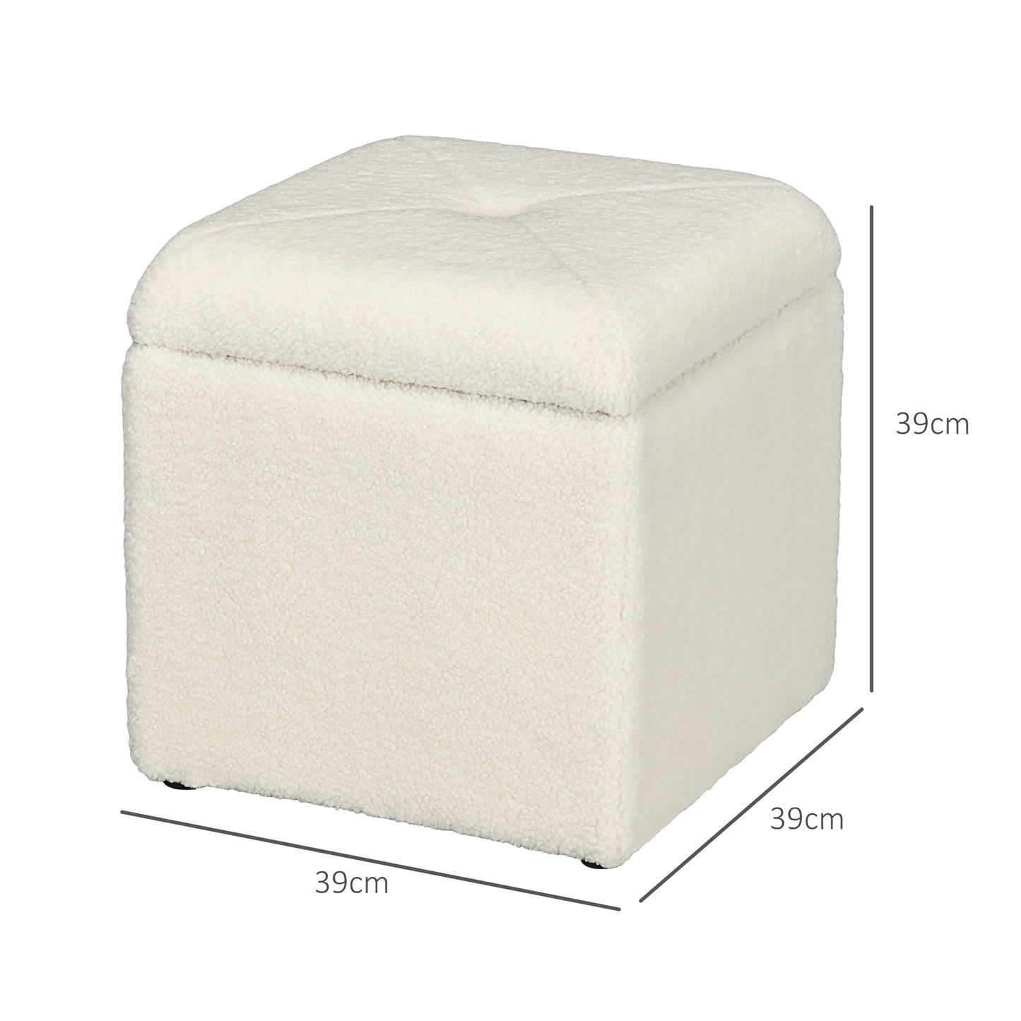 Soft Teddy Fabric Padded Storage Pouf for Living Room and Bedroom, 39x39x39cm, Cream