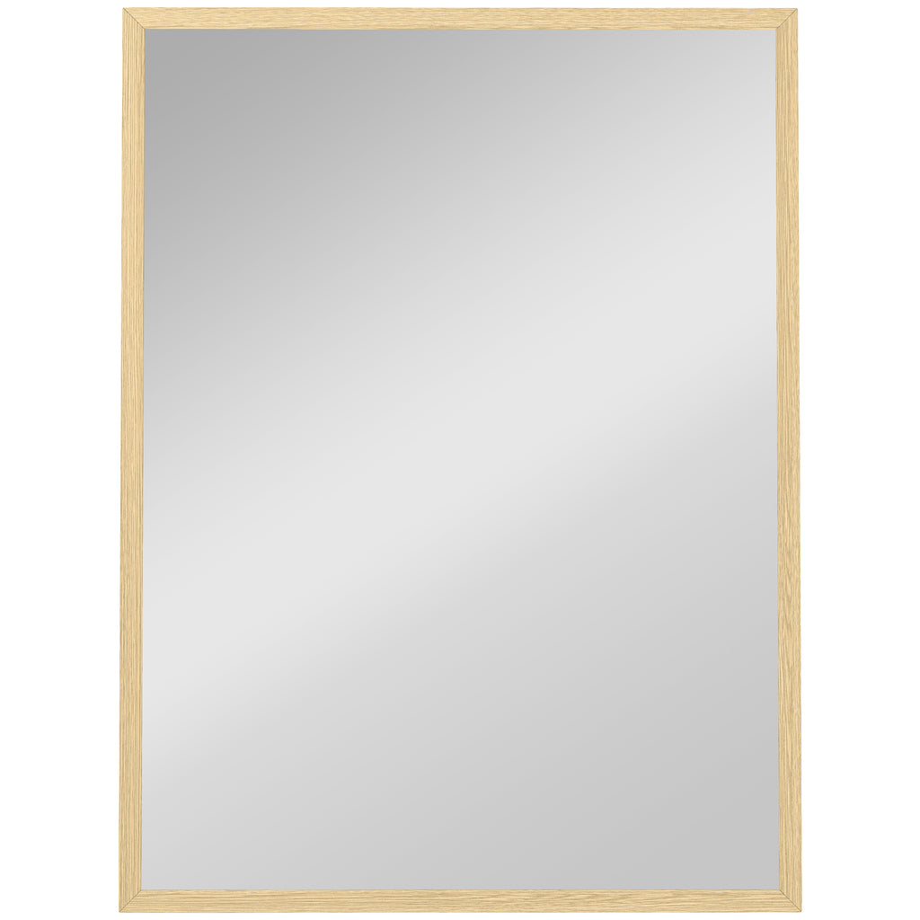 HOMCOM Rectangular Wall Mirror with Hooks, Glass and MDF, 60x80 cm, Wood Color