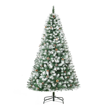 CHRISTMAS TREE - 180cm Artificial Snowy Christmas Tree with 800 Branches and Pine Cones, Automatic Opening and Folding Base, Green