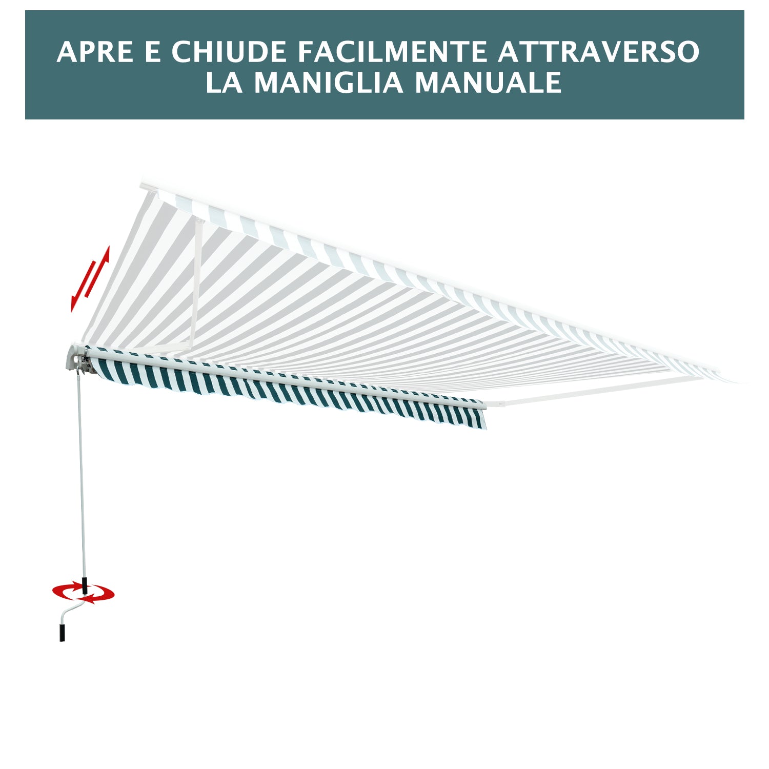 Outdoor Awning with Arms with Crank, Metal and Polyester, 295x250cm Green and White