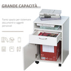 4-Wheel Office File Cabinet with Open Shelf and 2 Drawers, Wood and Metal Office Storage Unit, 40x35x60 cm, White