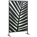 Outsunny 3-Panel Vertical Steel Room Divider with Banana Leaf Motif, 122x45x198 cm, Black