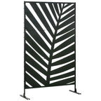 Outsunny 3-Panel Vertical Steel Room Divider with Banana Leaf Motif, 122x45x198 cm, Black