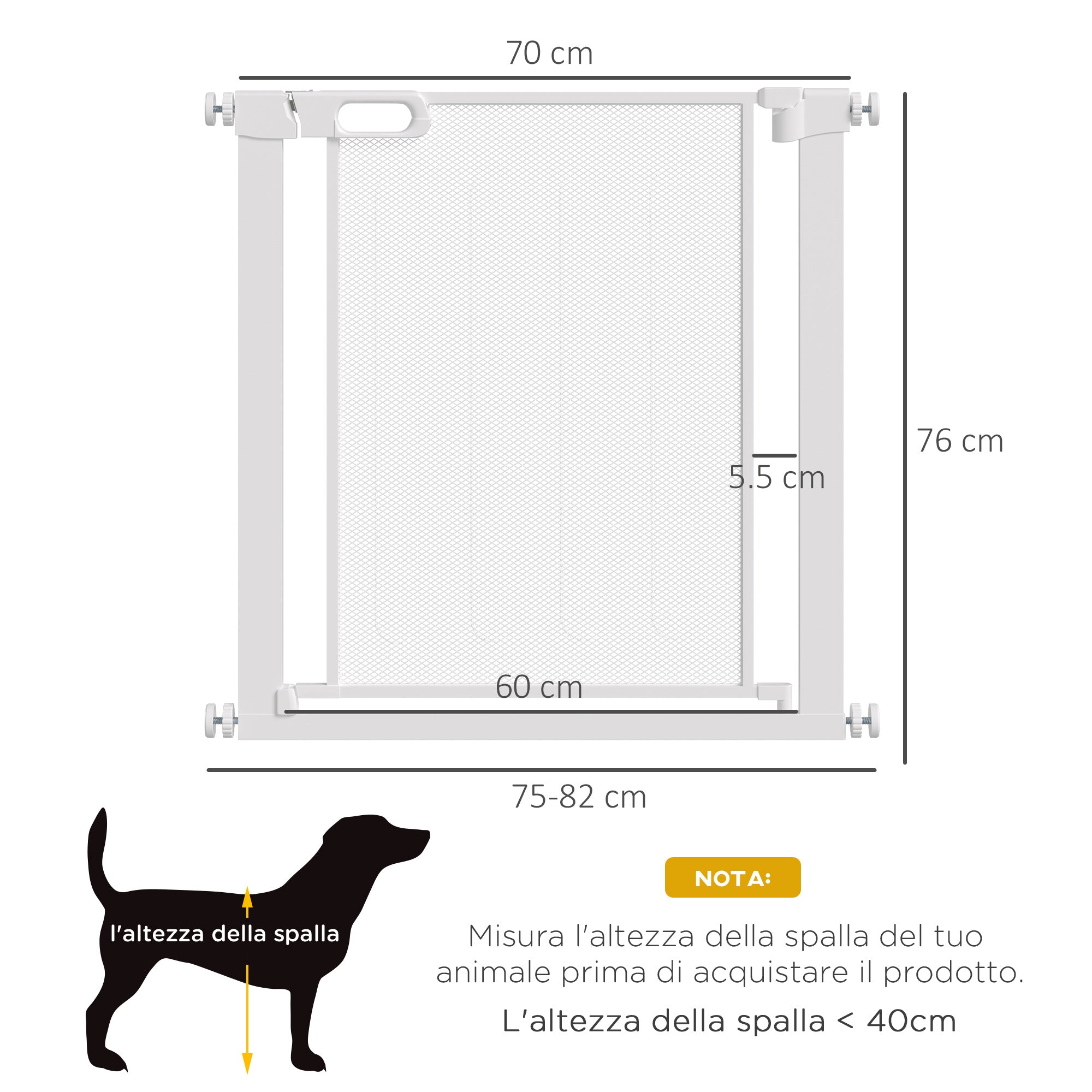 Adjustable Dog Gate with Self-Closing, Steel and ABS, 75-82x76 cm, White