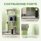 132cm High Multi-Level Cat Tree with House, Bed, Scratching Posts, Brush and Ball, Grey