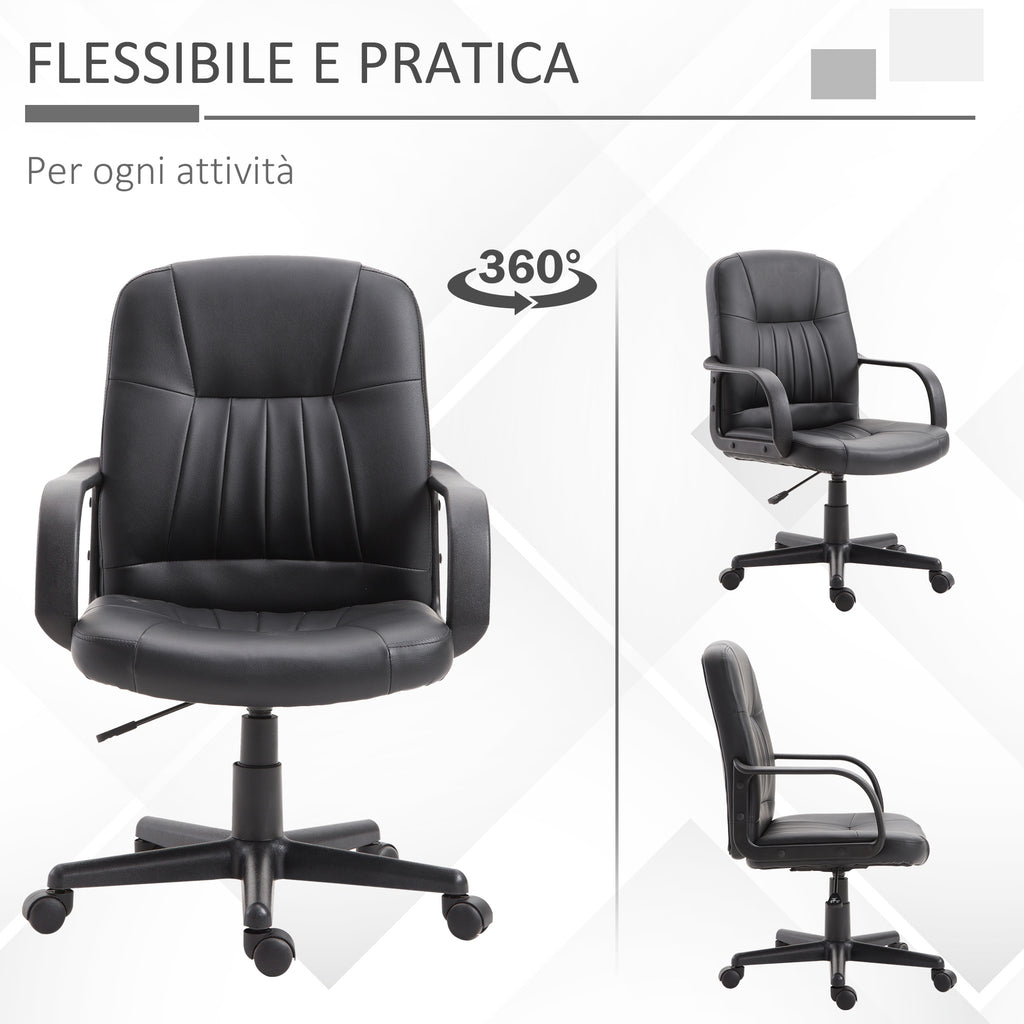 Ergonomic Swivel Office Chair, Height-Adjustable Faux Leather Office Chair, 60x60x94-103cm, Black