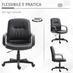 Ergonomic Swivel Office Chair, Height-Adjustable Faux Leather Office Chair, 60x60x94-103cm, Black