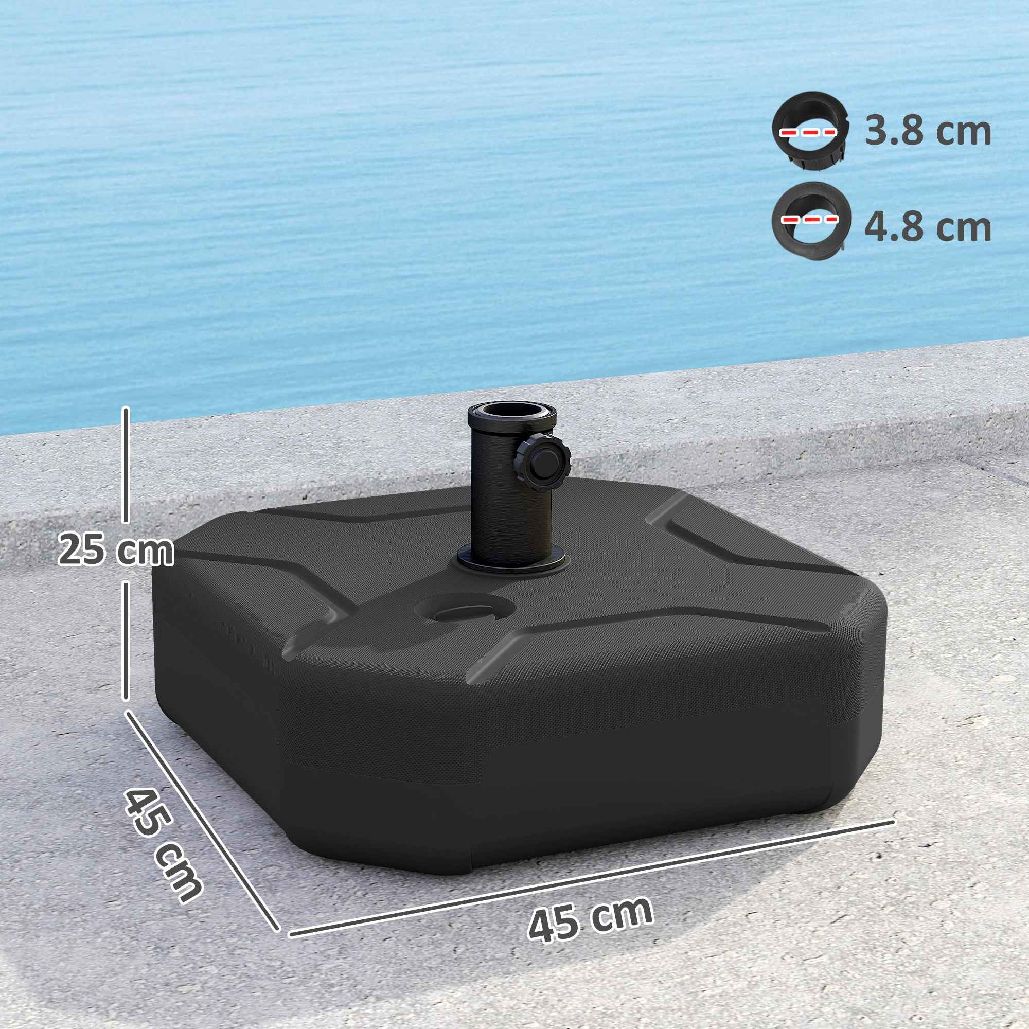 Outsunny Square Umbrella Base Fillable with Sand or Water up to 25kg, Black