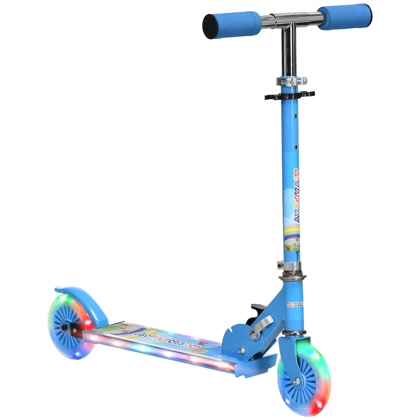 Children's Scooter 3-7 Years Foldable 2 Wheels and Adjustable Height, 67x32x65-78 cm, Blue