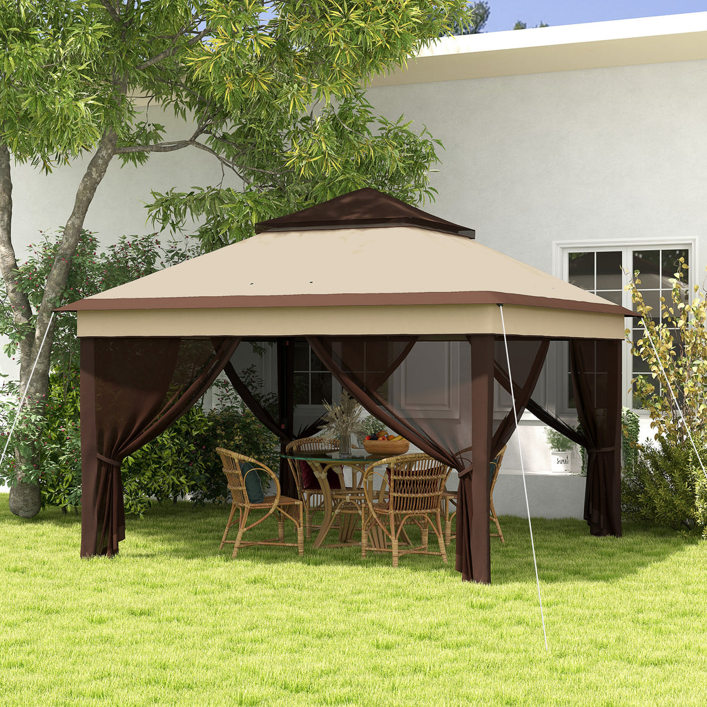 Outsunny Gazebo 3x3 adjustable on 3 levels with removable walls, in steel and Oxford fabric, coffee color and beige - Borgè